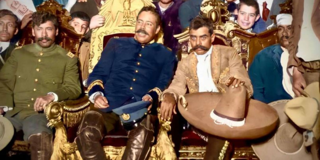 Pancho Villa a color, posando con Emiliano Zapata. 